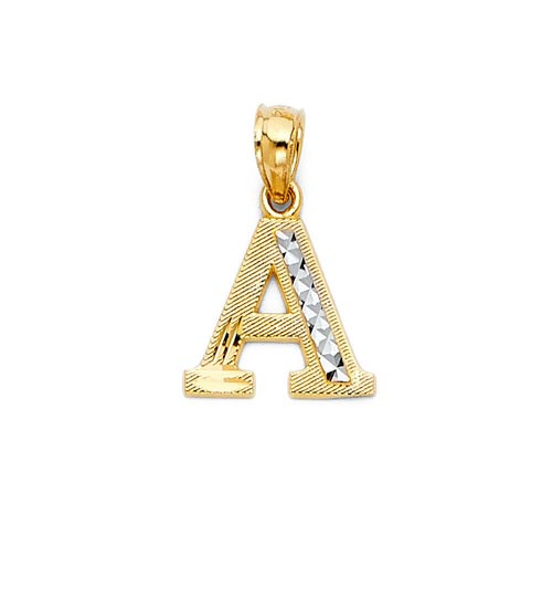 Real 14K Yellow White Gold A Initial Alphabet Diamond Cut Small Charm ...