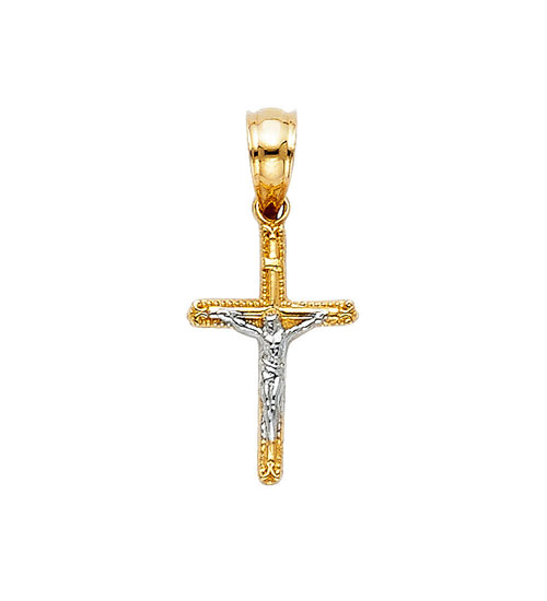 14k Yellow White Gold Two Tone Jesus Christ Crucifix Cross Pendant ...