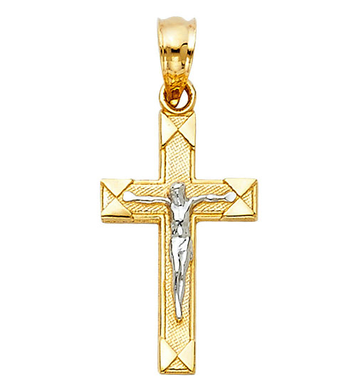 Free Chain Real 14k Gold Two Tone Religious Jesus Crucifix Cross ...