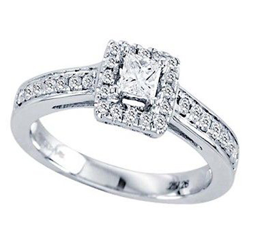 14kt White Gold Halo Style Princess Cut Diamonds Engagement Bridal ...