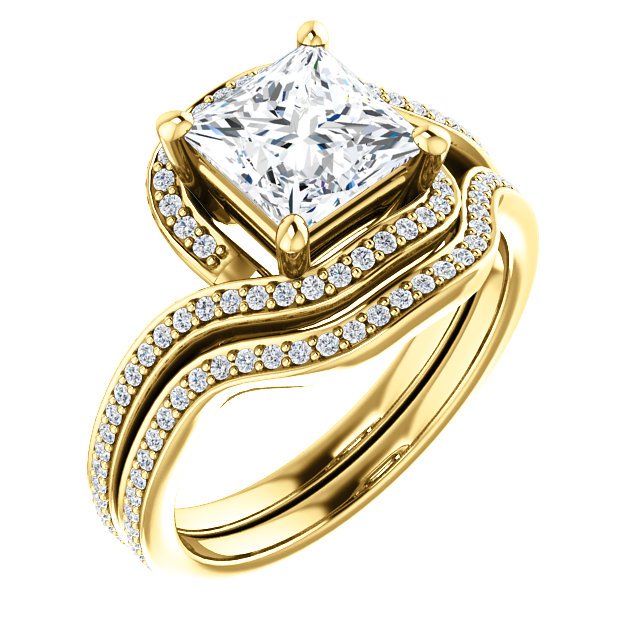 14kt Yellow Gold 6.5mm Princess Cut Center Stone And Round Diamonds ...