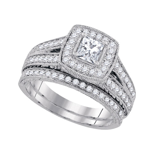 14kt White Gold Halo Style Princess Cut Center Stone 0.50ct. And Round ...