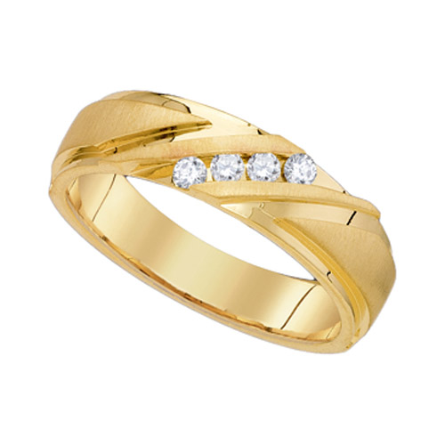 10kt Yellow Gold Mens Band With Round Diamonds Machine Set Band (0.16 ...