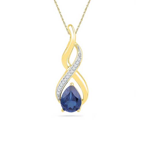 10kt Yellow Gold 0.056ctw Diamond 1.70ctw Lab Created Blue Sapphire ...