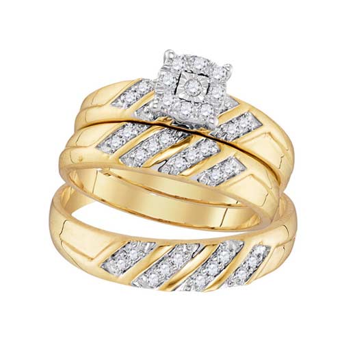 10kt Yellow Gold Round Diamonds His and Her Ring Fashion Trio Set (0 ...