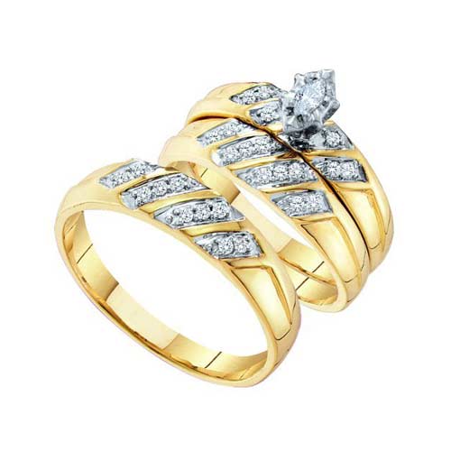 10kt Yellow Gold Center Marquise And Round Diamond His and Her Ring ...