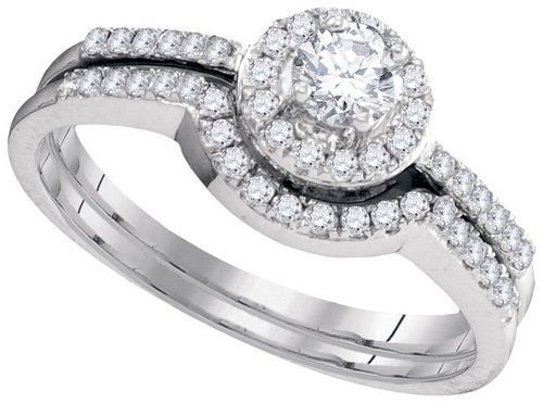 10kt White Gold 1/2CTW-DIA 1/6CT-CRD Round Diamond Bridal Rings Set by RG&D