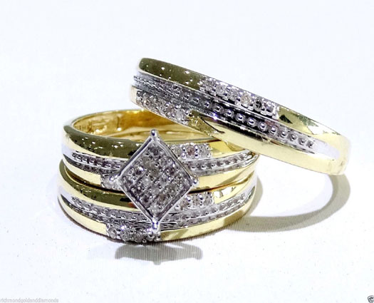 10k Yellow Gold His Hers Men's Women,s Diamond Rings Set Wedding Bridal ...