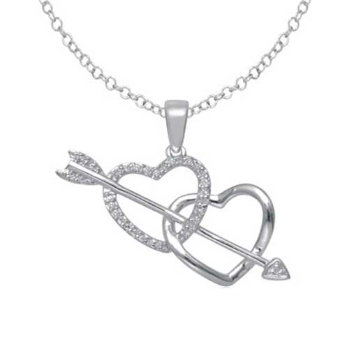 10kt White Gold Two Heart Shape Style With Round Diamonds Fashion ...