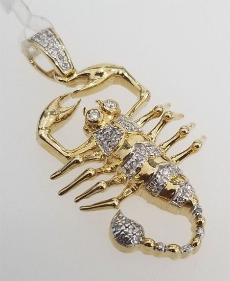 Real 10K Yellow Gold Natural Diamonds Scorpio Scorpion Zodiac Sign ...