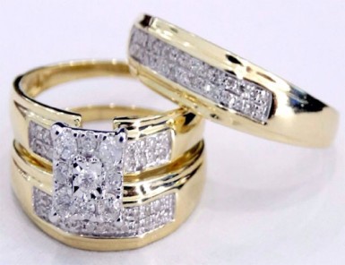 10K Yellow Gold Men Women His Her Diamond Engagement Bridal Wedding ...
