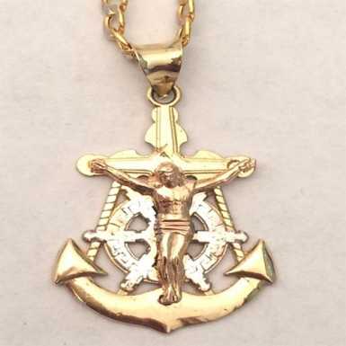 10k Tri Tone Gold Jesus Crucifix Anchor Mariner Ship Wheel Pendant ...
